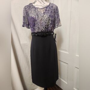 connected apparel Black Purple White Dress SZ 8 NWT BEAUTIFUL!